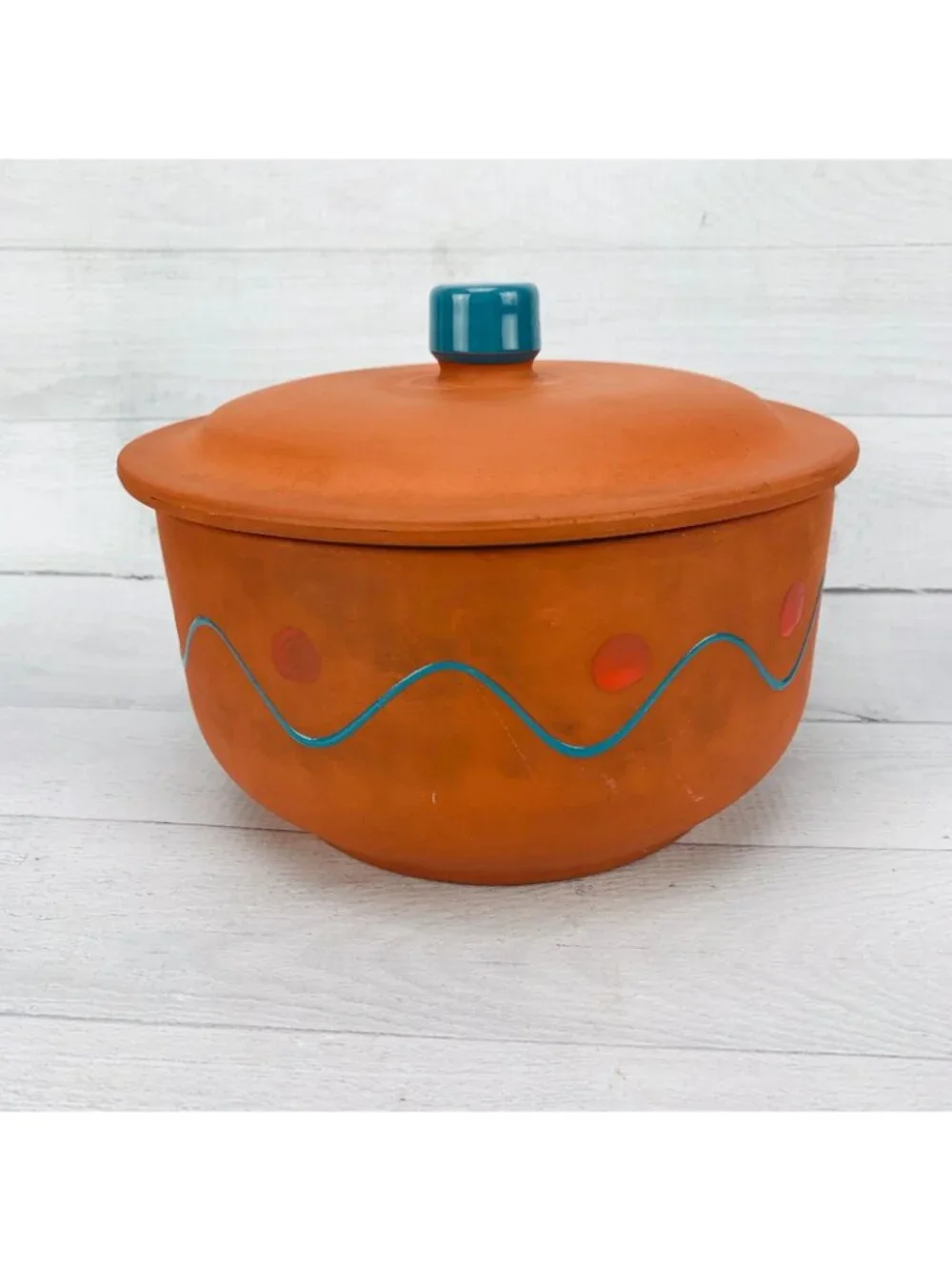 Vintage Himark TERRA COTTA Turquoise South Western  Covered Crock Casserole Dish